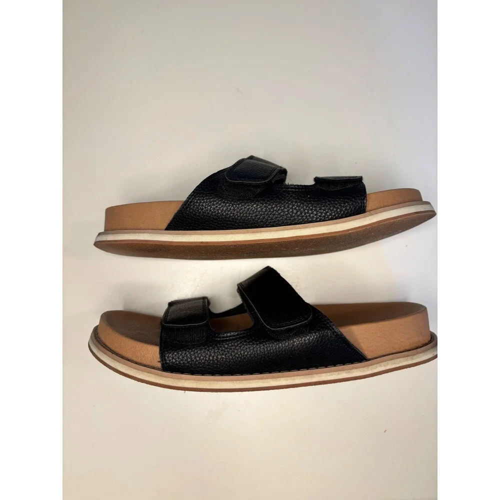 Oasis Society Black Pebbled Double Strap‎ Slide Sandals Comfort 8.5